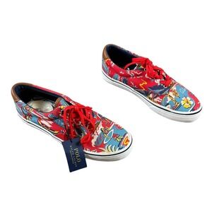 POLO RALPH LAUREN Thornton III Mens 8D Red Surf Print Canvas Lace Up Sneaker NWT
